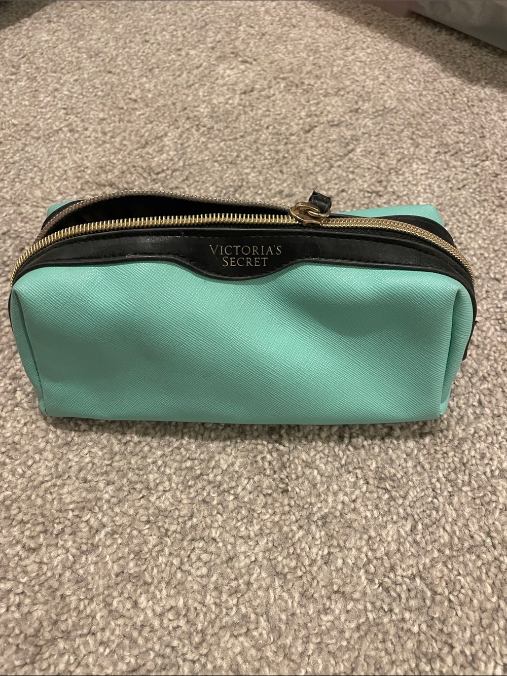 Victoria's Secret Mint Cosmetic Pouch with Black Trim